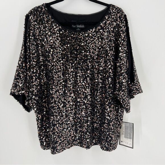 Alex Evenings Sequin Cold Shoulder Top - Picture 3 of 8